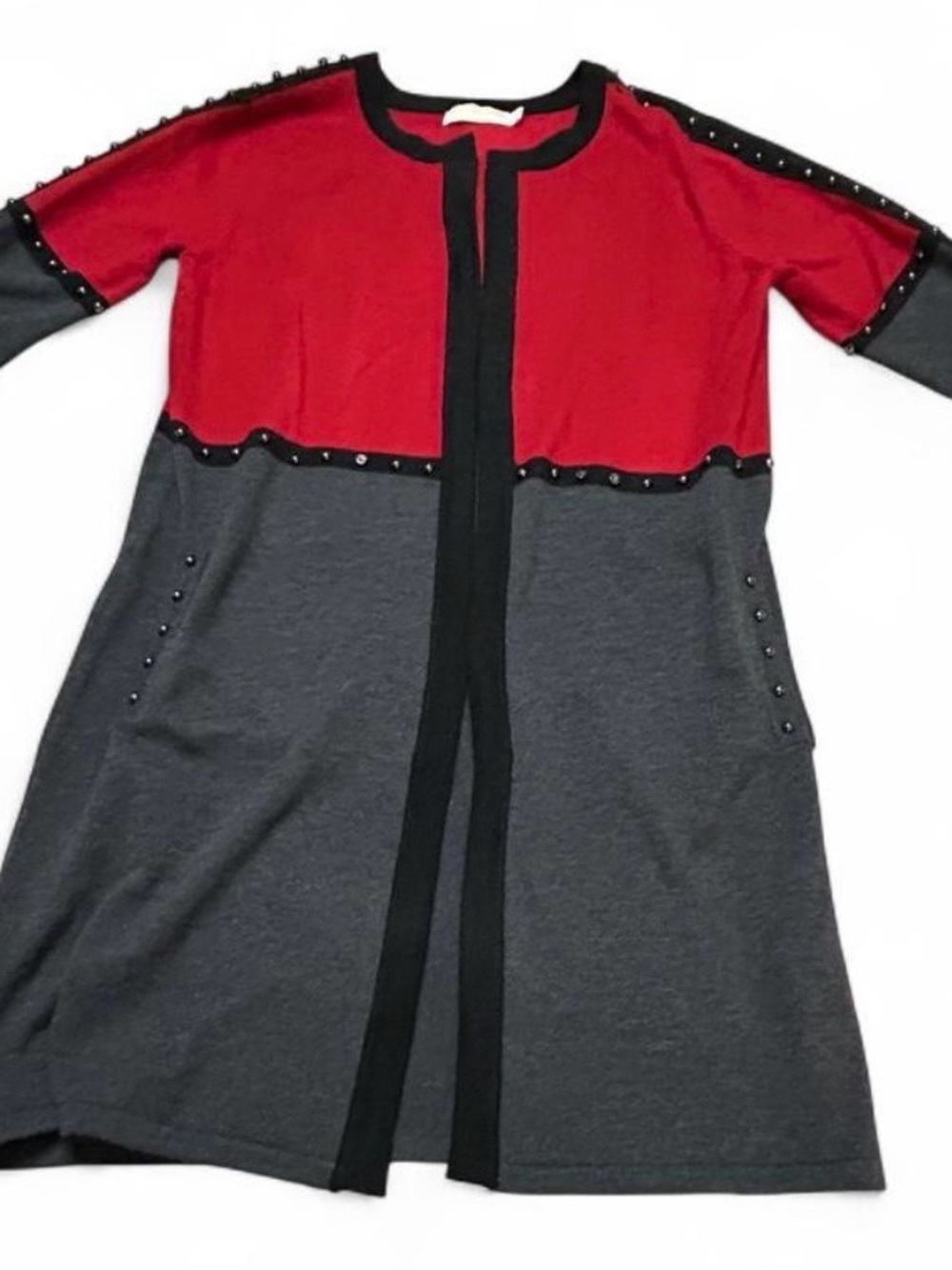 Christina Red and Gray Colorblock Stud-Trim Casual Coat